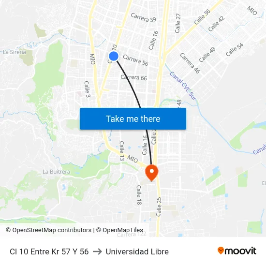 Cl 10 Entre Kr 57 Y 56 to Universidad Libre map