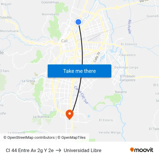 Cl 44 Entre Av 2g Y 2e to Universidad Libre map