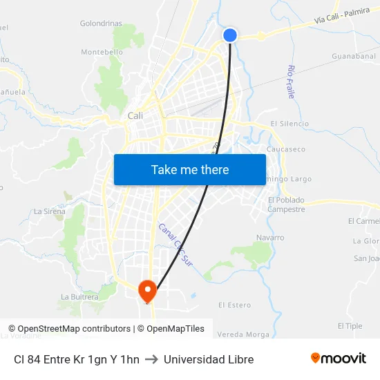 Cl 84 Entre Kr 1gn Y 1hn to Universidad Libre map