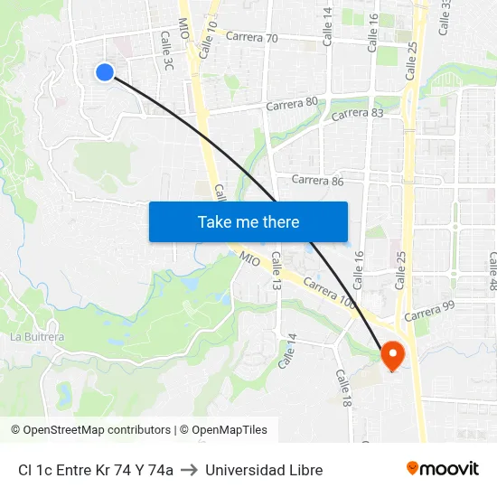 Cl 1c Entre Kr 74 Y 74a to Universidad Libre map