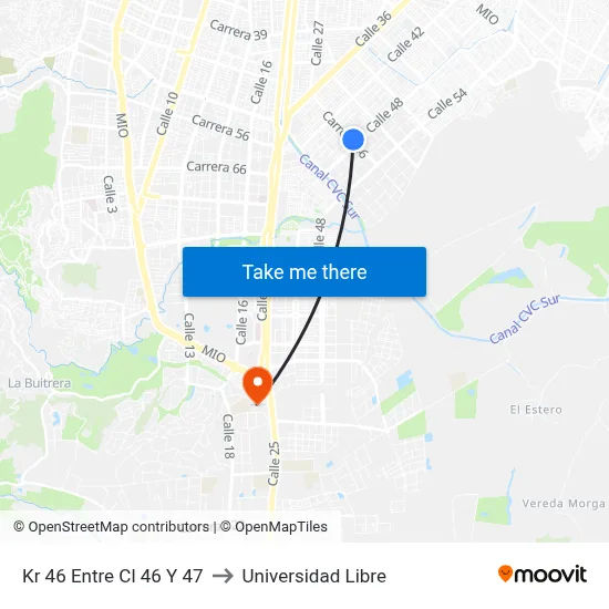 Kr 46 Entre Cl 46 Y 47 to Universidad Libre map