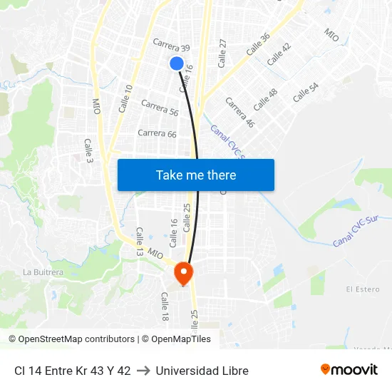 Cl 14 Entre Kr 43 Y 42 to Universidad Libre map