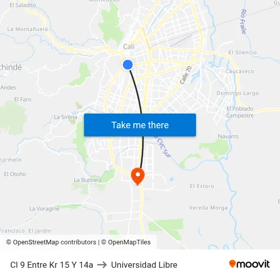 Cl 9 Entre Kr 15 Y 14a to Universidad Libre map