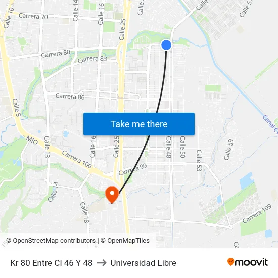 Kr 80 Entre Cl 46 Y 48 to Universidad Libre map