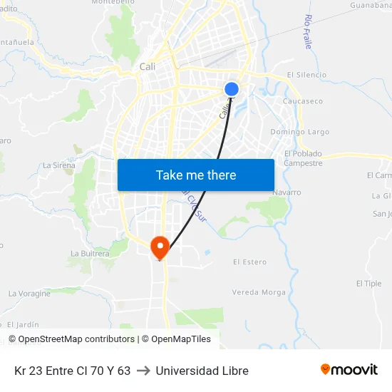 Kr 23 Entre Cl 70 Y 63 to Universidad Libre map