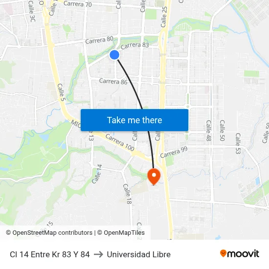 Cl 14 Entre Kr 83 Y 84 to Universidad Libre map