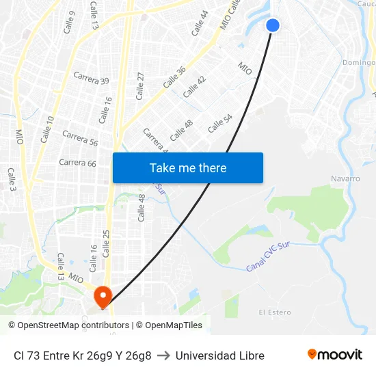 Cl 73 Entre Kr 26g9 Y 26g8 to Universidad Libre map