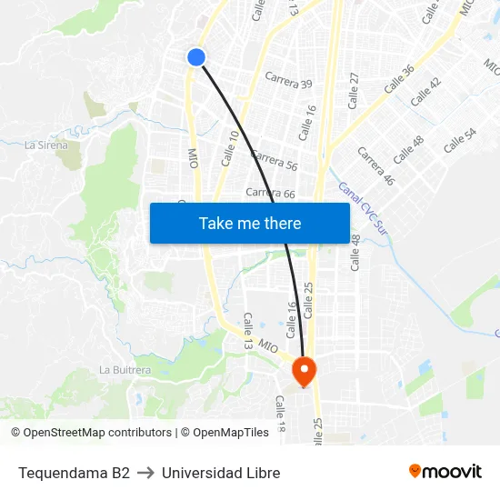 Tequendama B2 to Universidad Libre map