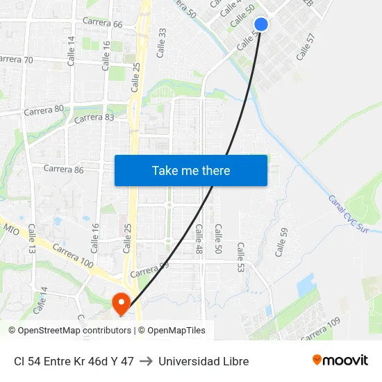 Cl 54 Entre Kr 46d Y 47 to Universidad Libre map