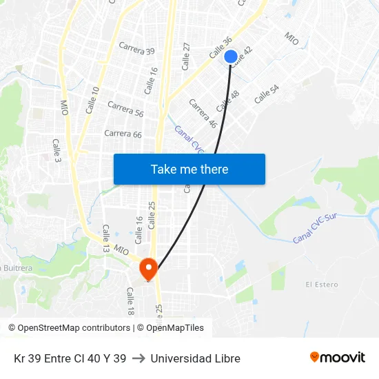 Kr 39 Entre Cl 40 Y 39 to Universidad Libre map