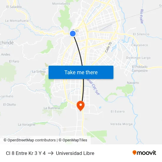 Cl 8 Entre Kr 3 Y 4 to Universidad Libre map