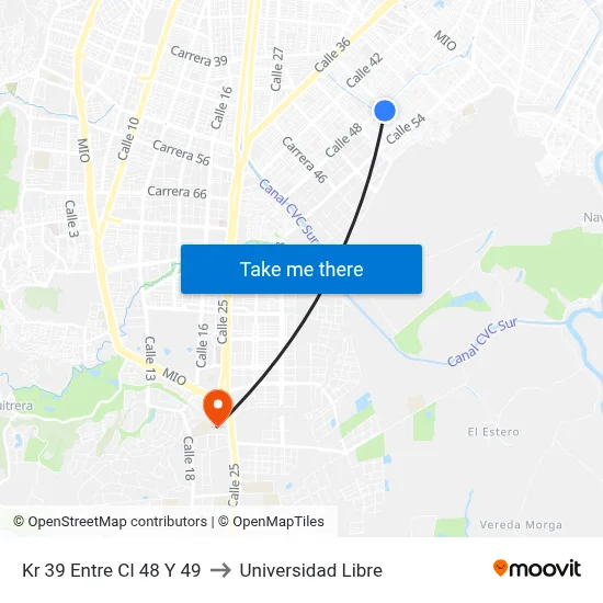 Kr 39 Entre Cl 48 Y 49 to Universidad Libre map