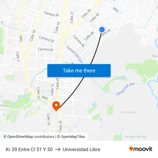 Kr 39 Entre Cl 51 Y 50 to Universidad Libre map