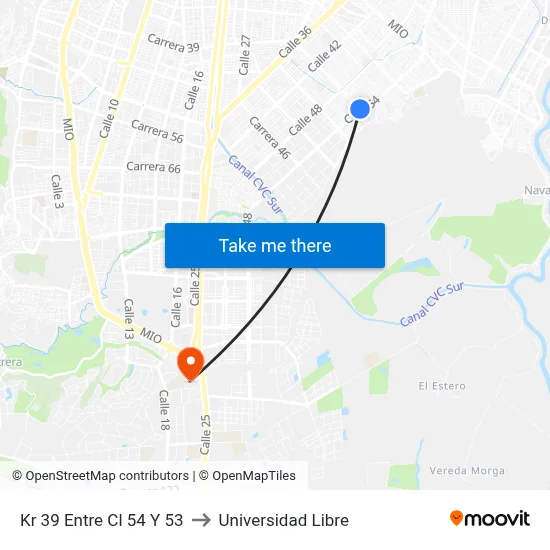 Kr 39 Entre Cl 54 Y 53 to Universidad Libre map