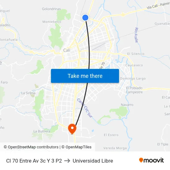 Cl 70 Entre Av 3c Y 3 P2 to Universidad Libre map