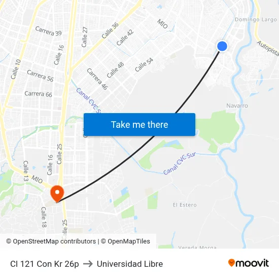 Cl 121 Con Kr 26p to Universidad Libre map