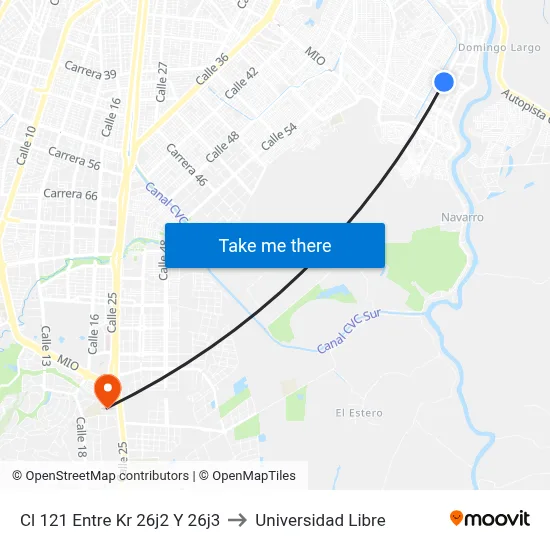 Cl 121 Entre Kr 26j2 Y 26j3 to Universidad Libre map