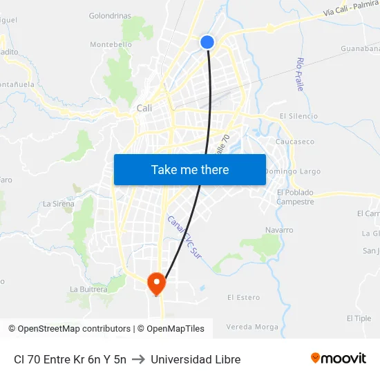 Cl 70 Entre Kr 6n Y 5n to Universidad Libre map