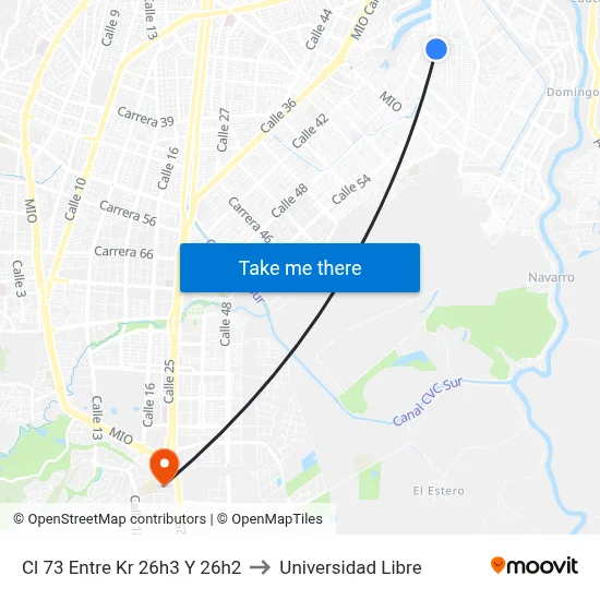 Cl 73 Entre Kr 26h3 Y 26h2 to Universidad Libre map