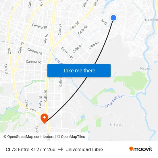Cl 73 Entre Kr 27 Y 26u to Universidad Libre map