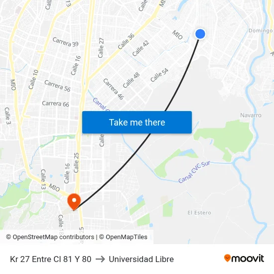 Kr 27 Entre Cl 81 Y 80 to Universidad Libre map
