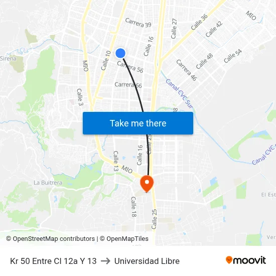 Kr 50 Entre Cl 12a Y 13 to Universidad Libre map