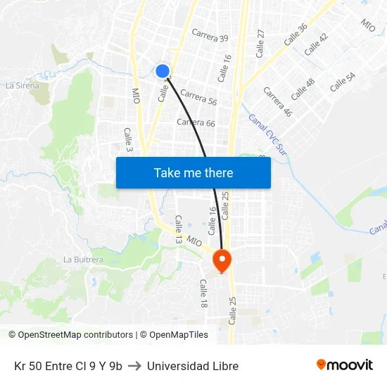 Kr 50 Entre Cl 9 Y 9b to Universidad Libre map