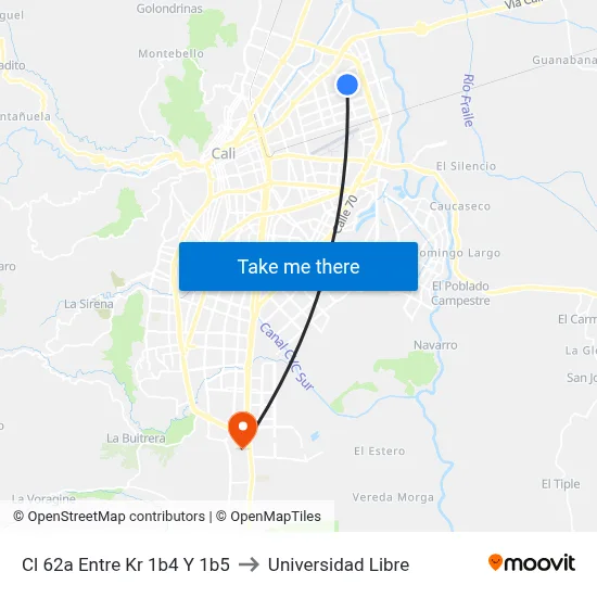 Cl 62a Entre Kr 1b4 Y 1b5 to Universidad Libre map