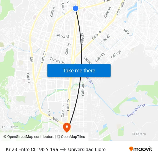 Kr 23 Entre Cl 19b Y 19a to Universidad Libre map
