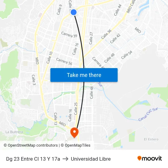 Dg 23 Entre Cl 13 Y 17a to Universidad Libre map