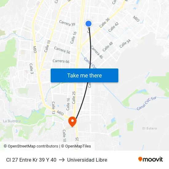 Cl 27 Entre Kr 39 Y 40 to Universidad Libre map