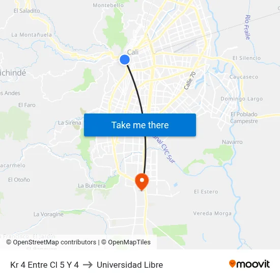 Kr 4 Entre Cl 5 Y 4 to Universidad Libre map
