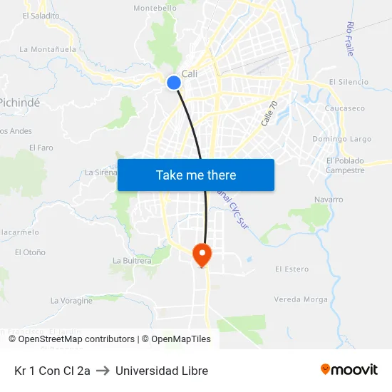 Kr 1 Con Cl 2a to Universidad Libre map