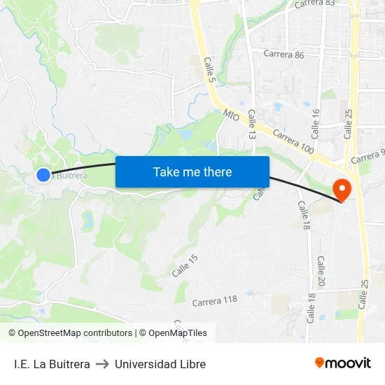 I.E. La Buitrera to Universidad Libre map