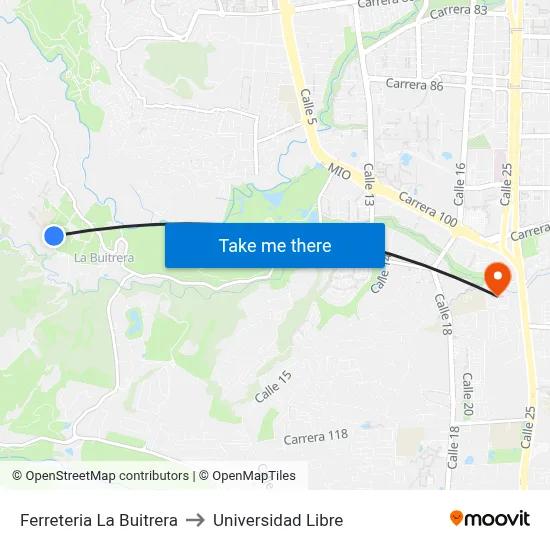 Ferreteria La Buitrera to Universidad Libre map