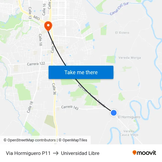 Via Hormiguero P11 to Universidad Libre map
