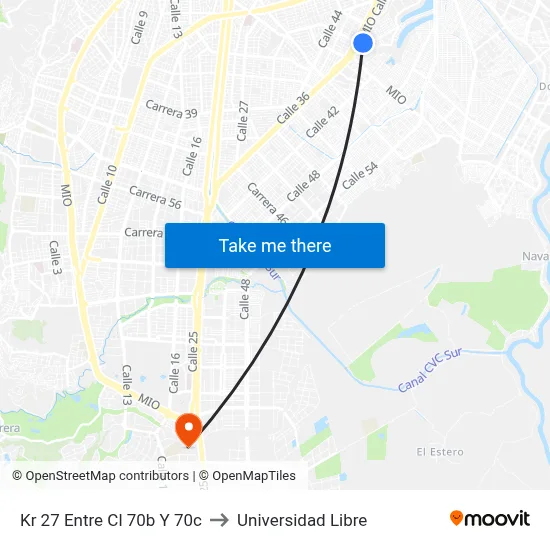 Kr 27 Entre Cl 70b Y 70c to Universidad Libre map