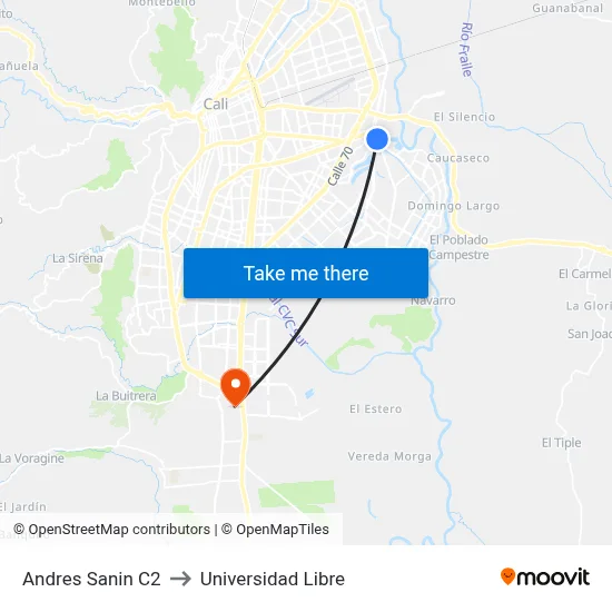 Andres Sanin C2 to Universidad Libre map