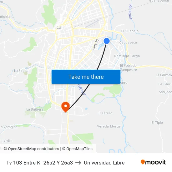 Tv 103 Entre Kr 26a2 Y 26a3 to Universidad Libre map
