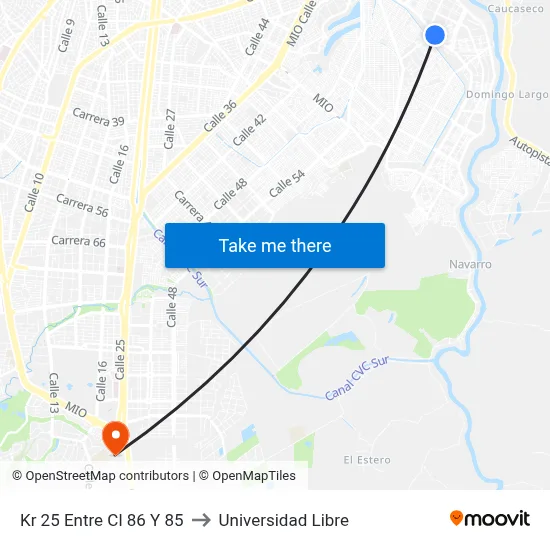 Kr 25 Entre Cl 86 Y 85 to Universidad Libre map