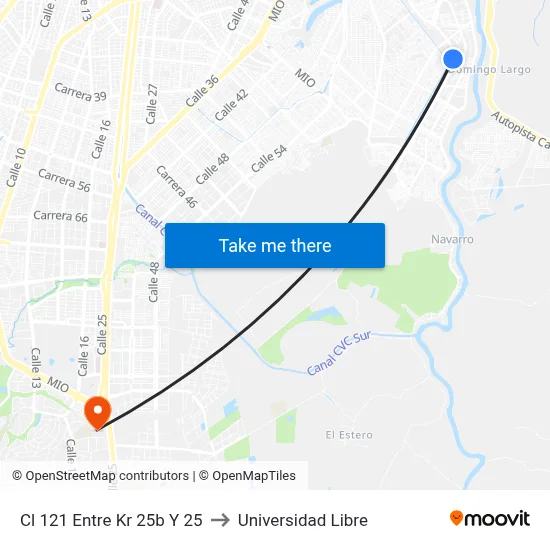 Cl 121 Entre Kr 25b Y 25 to Universidad Libre map