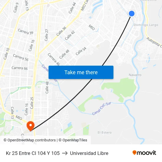 Kr 25 Entre Cl 104 Y 105 to Universidad Libre map