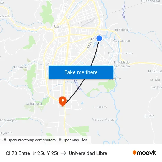Cl 73 Entre Kr 25u Y 25t to Universidad Libre map