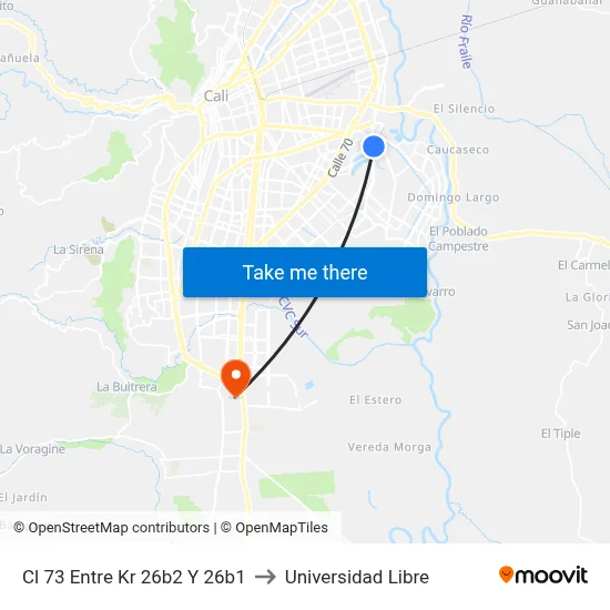Cl 73 Entre Kr 26b2 Y 26b1 to Universidad Libre map
