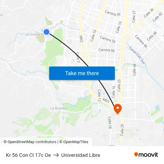 Kr 56 Con Cl 17c Oe to Universidad Libre map