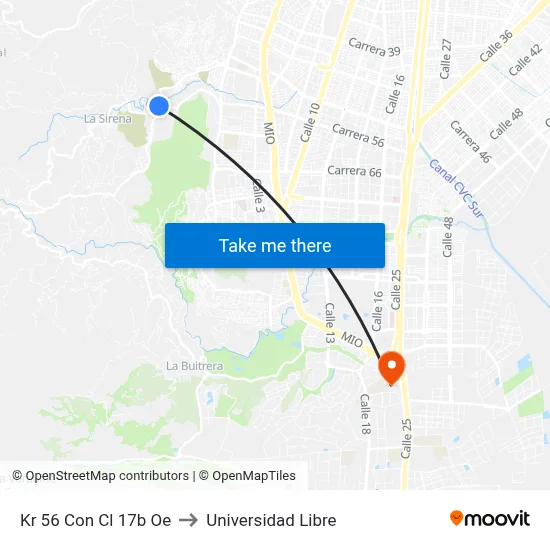 Kr 56 Con Cl 17b Oe to Universidad Libre map