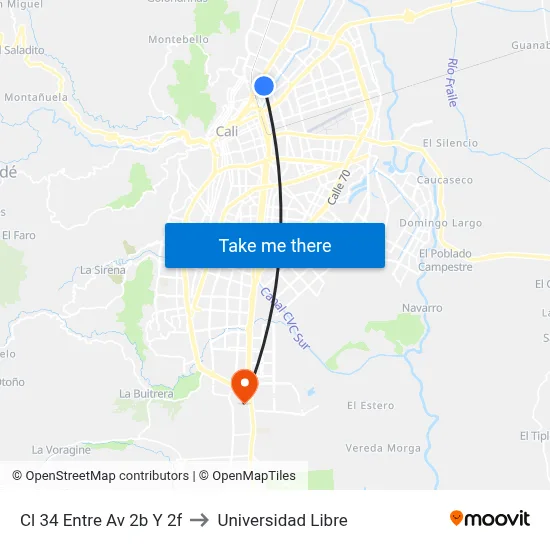 Cl 34 Entre Av 2b Y 2f to Universidad Libre map