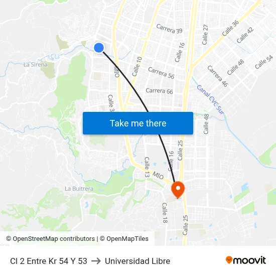 Cl 2 Entre Kr 54 Y 53 to Universidad Libre map