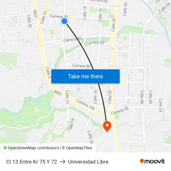 Cl 13 Entre Kr 75 Y 72 to Universidad Libre map
