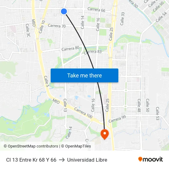 Cl 13 Entre Kr 68 Y 66 to Universidad Libre map
